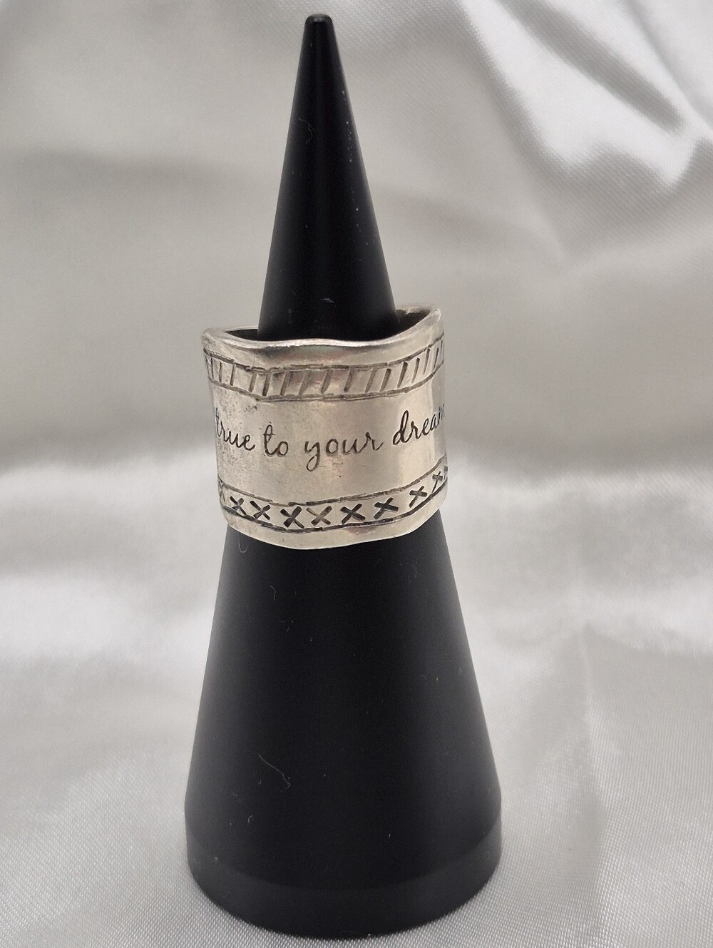 SILPADA ISRAEL 925 Sterling Silver "BE TRUE TO YOUR DREAMS" Cigar Band Ring Sz 6